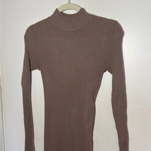 Magaschoni Taupe Ribbed Long Sleeve Dress